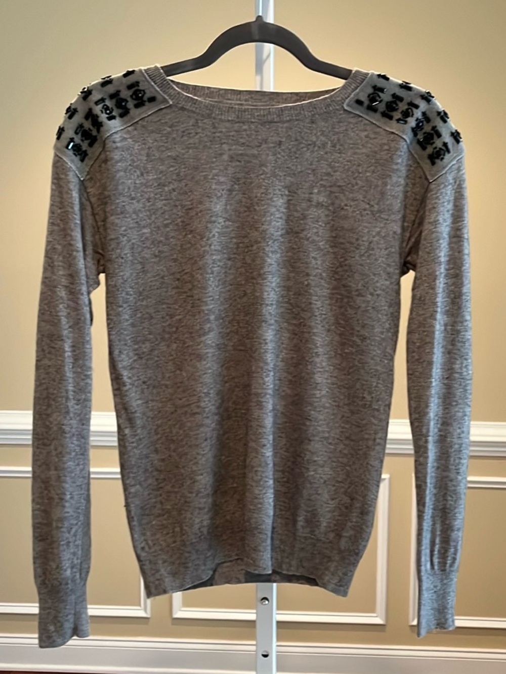 J. Crew Grey Sweater with Black Jewel Embellishment Size S